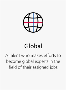 Global. A talent who makes efforts to become global experts in the field of their assigned jobs